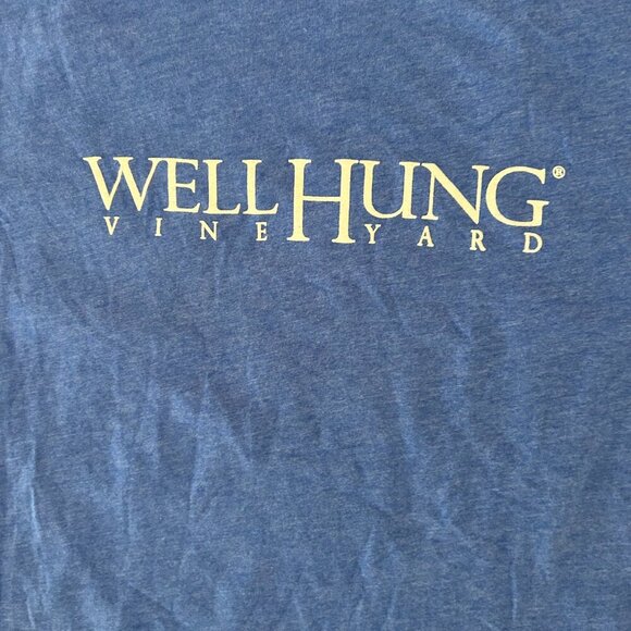 Well Hung Vineyard Roanoke VA Funny Logo Blue Tee Size Large Winery - Picture 3 of 9